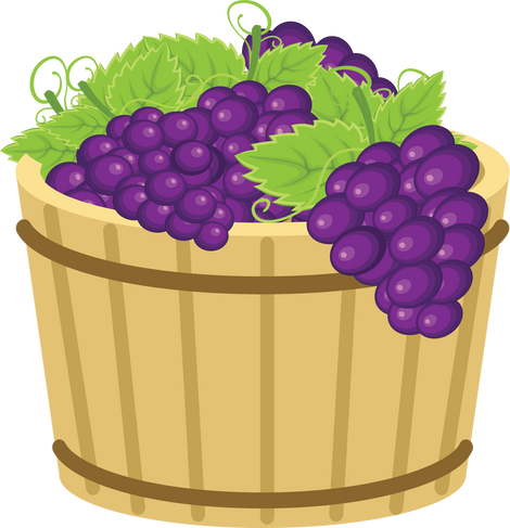 Wooden Basket with Grapes Illustration